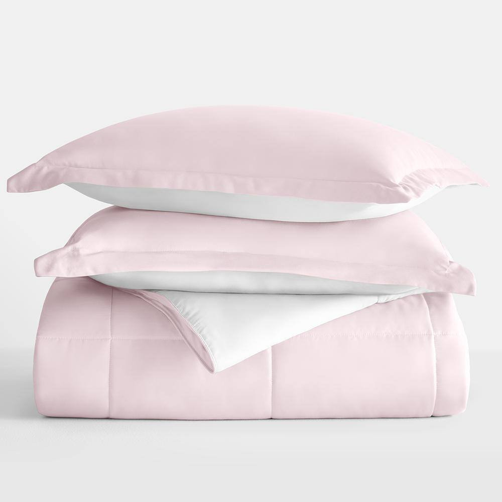 Blush and White Microfiber down Alternative Full / Queen Reversible Comforter Se