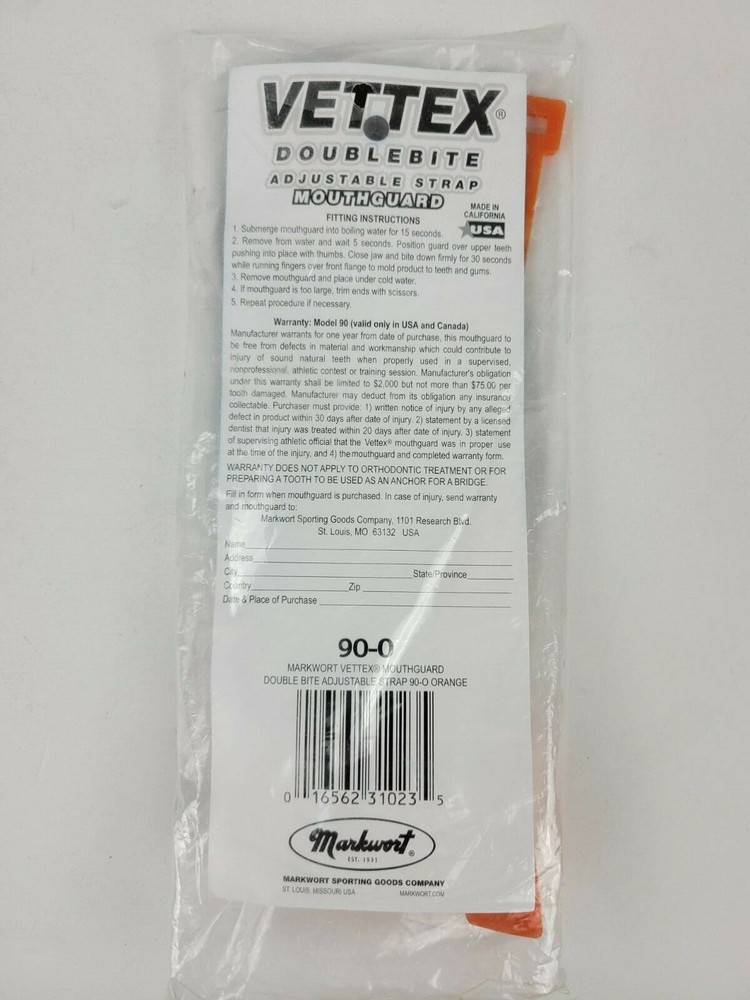 Vettex Doublebite Adjustable Strap Mouthguard Custom Fit Orange