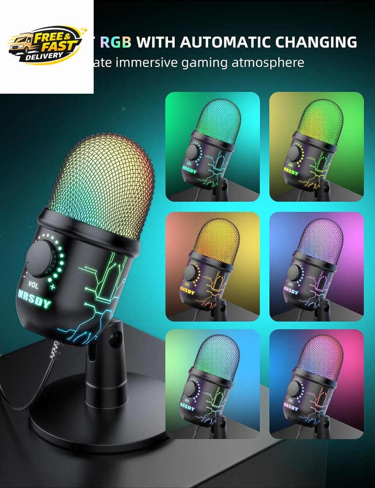 Gaming Microphone, USB Computer Microphone for PC, Mac, /5, Condenser Podcast Mi
