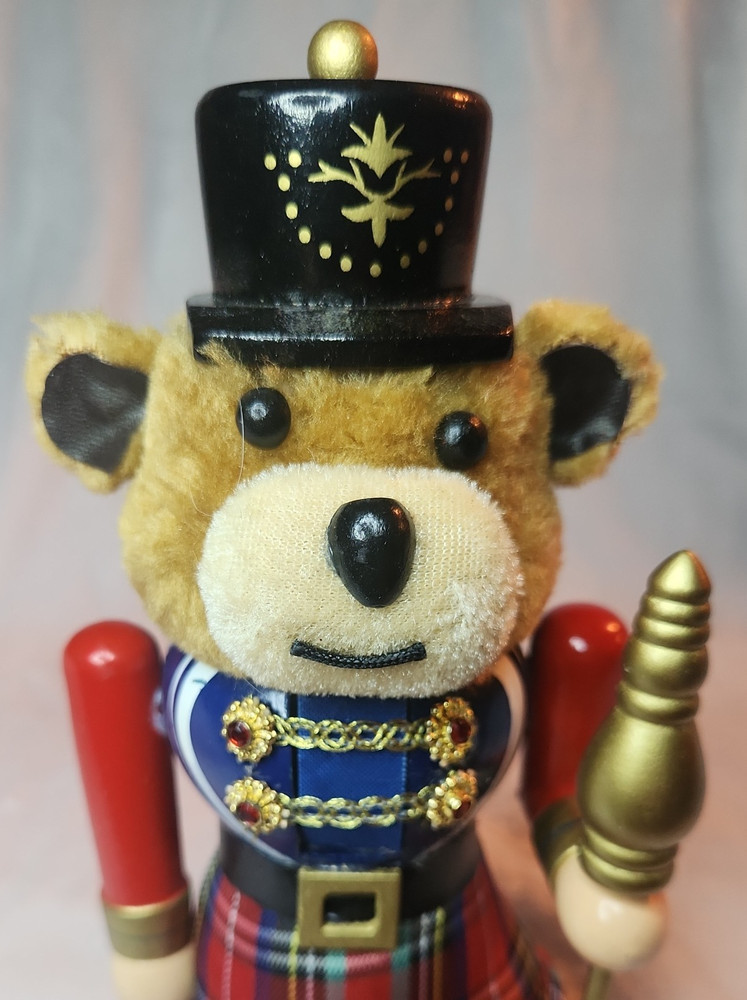 Nutcracker- Scottish Bear With Kilt and Black Hat Christmas Decor 8"