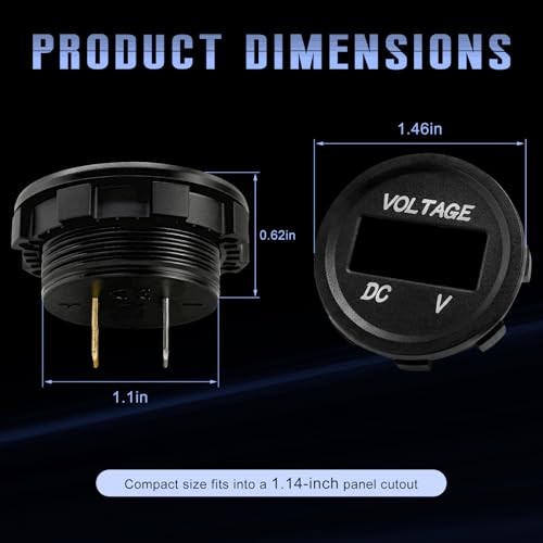 LED Digital Display Voltmeter Panel, DC 5 to 48 V Mini Round Panel Green