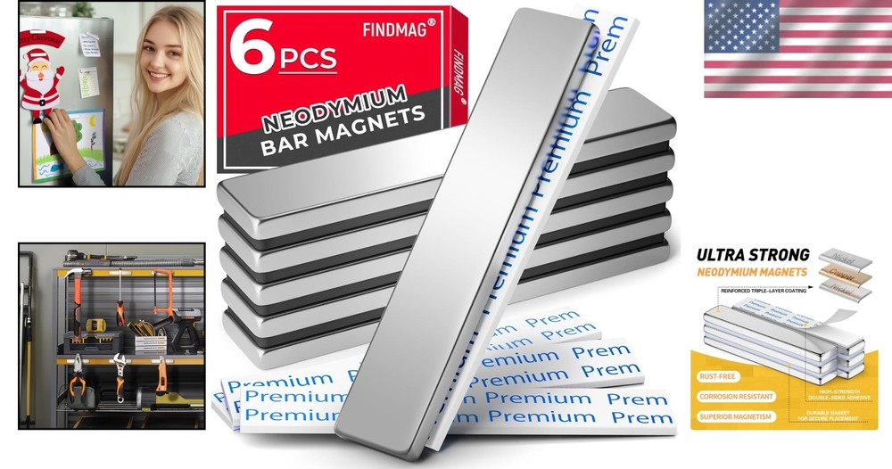 6 Pack Neodymium Magnets with Adhesive Backing - Heavy Duty 10 lbs Pull Force