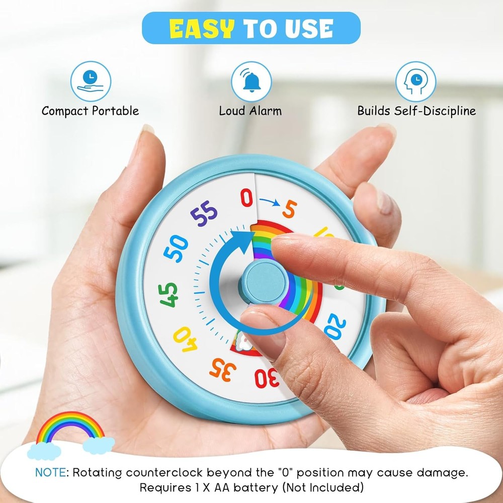 Rainbow Visual Timer for Kids, 60 Minute Silent Countdown Clock with Color Disk,