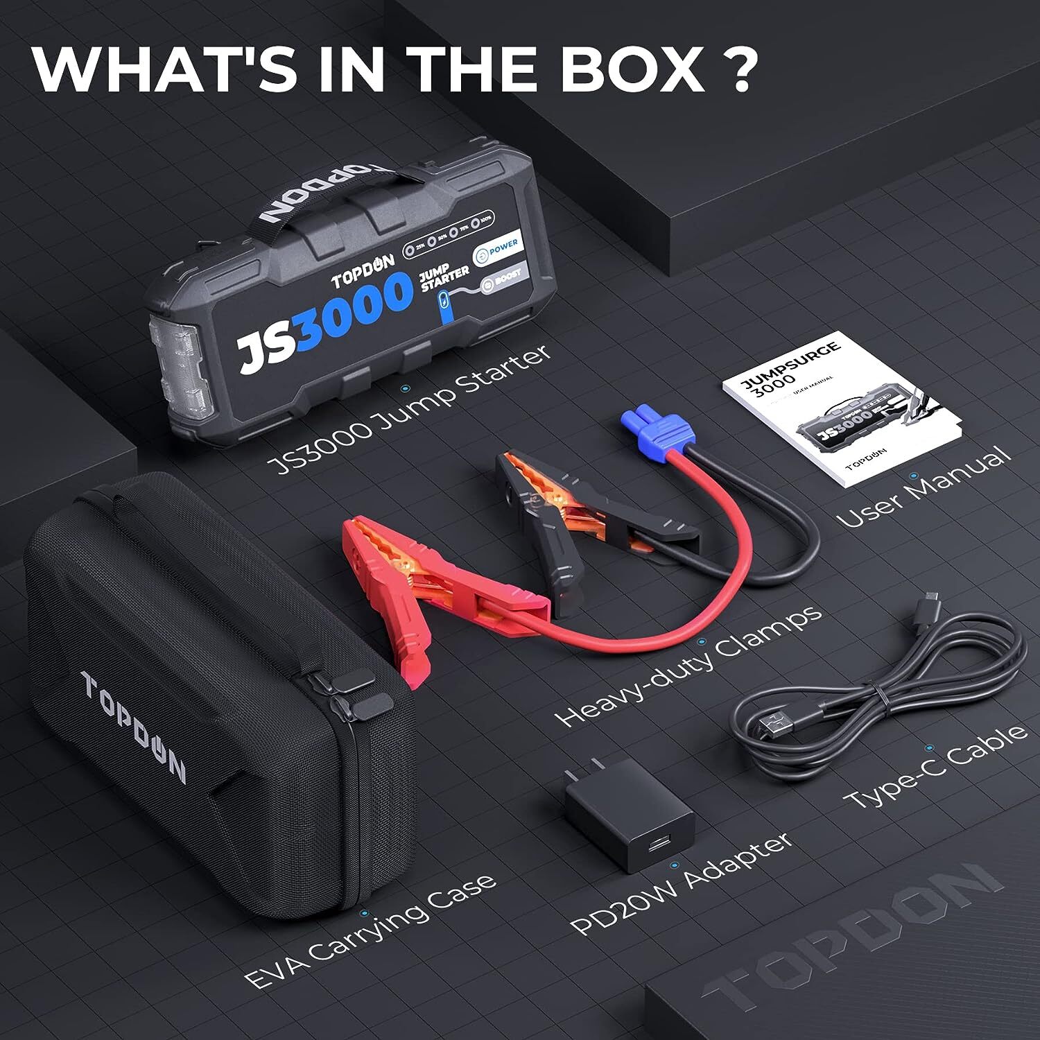 TOPDON JS3000 Jump Starter 3000 Peak Amps 12 Volt Jumper Starter Battery Booster