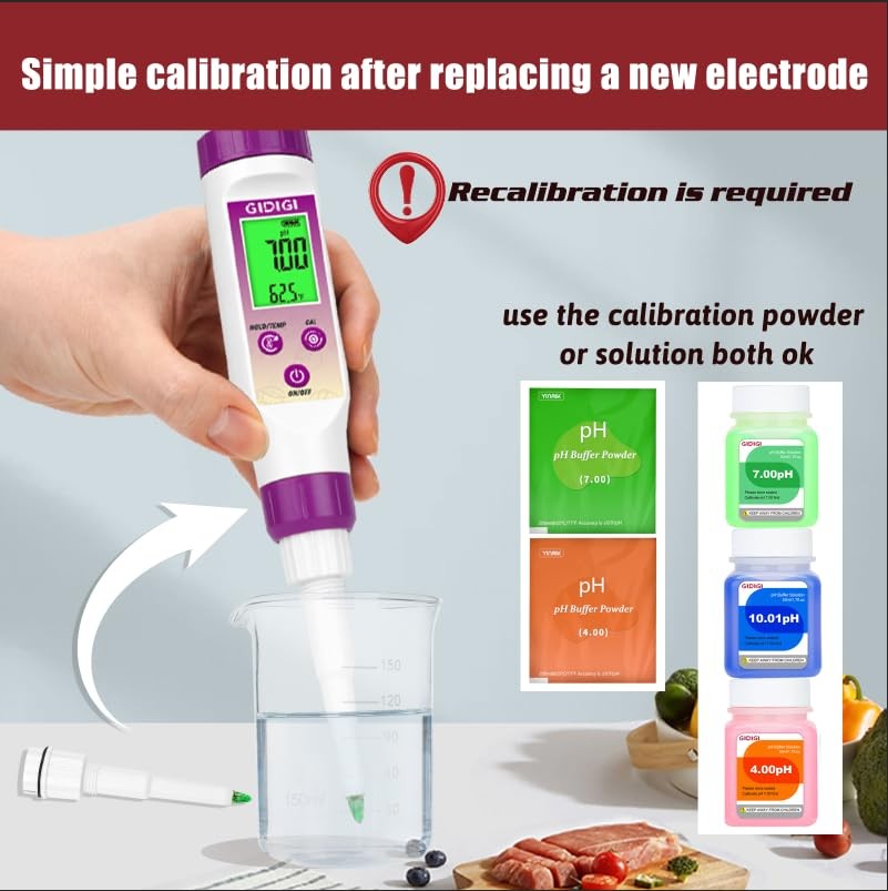 GIDIGI Digital pH Meter Food with Replaceable Probe Spear Tip Tester...