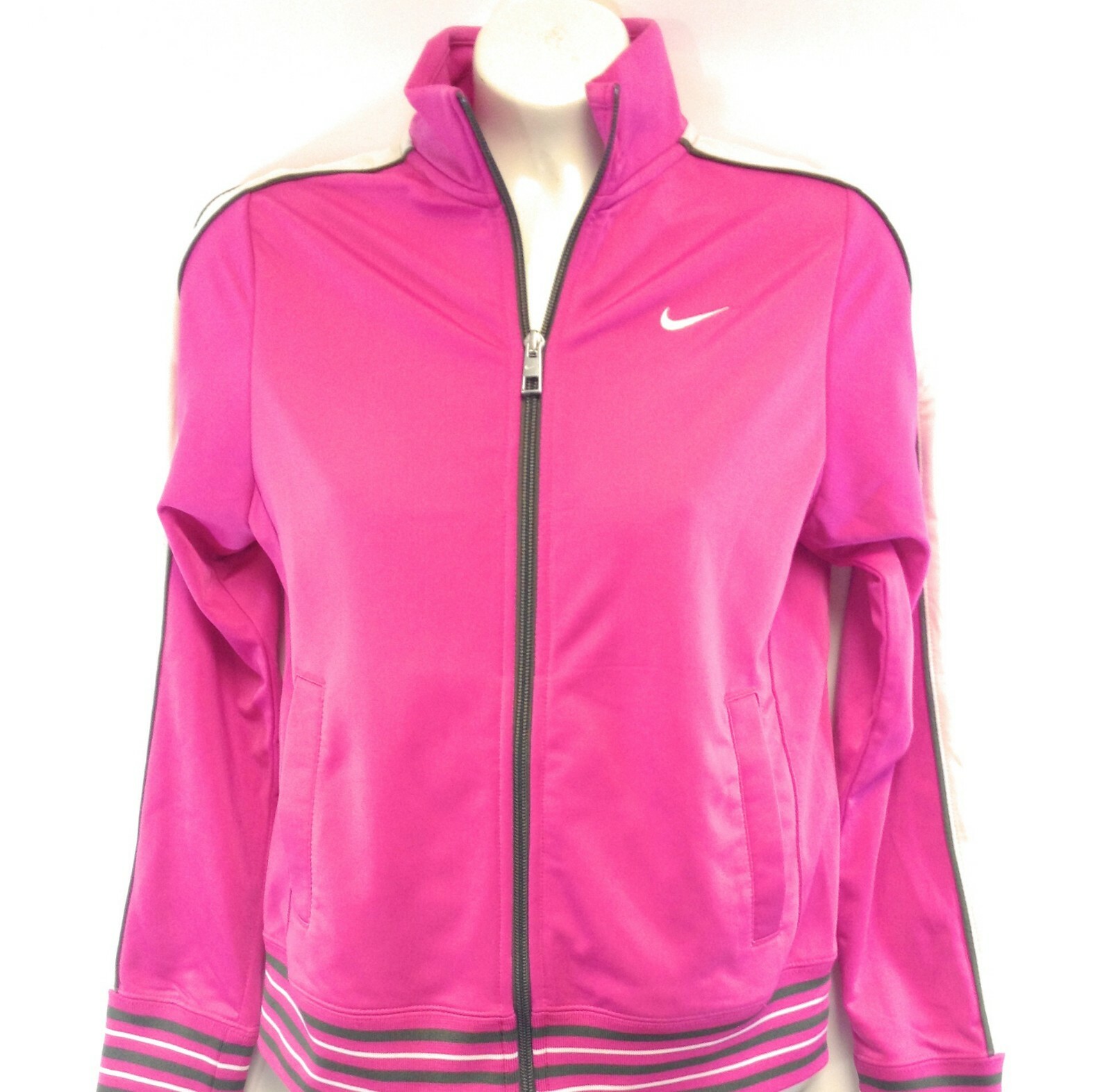Girls Kids Youth NIKE 481555 684 Fuchsia Pink Track Retro Style Sweat Jacket
