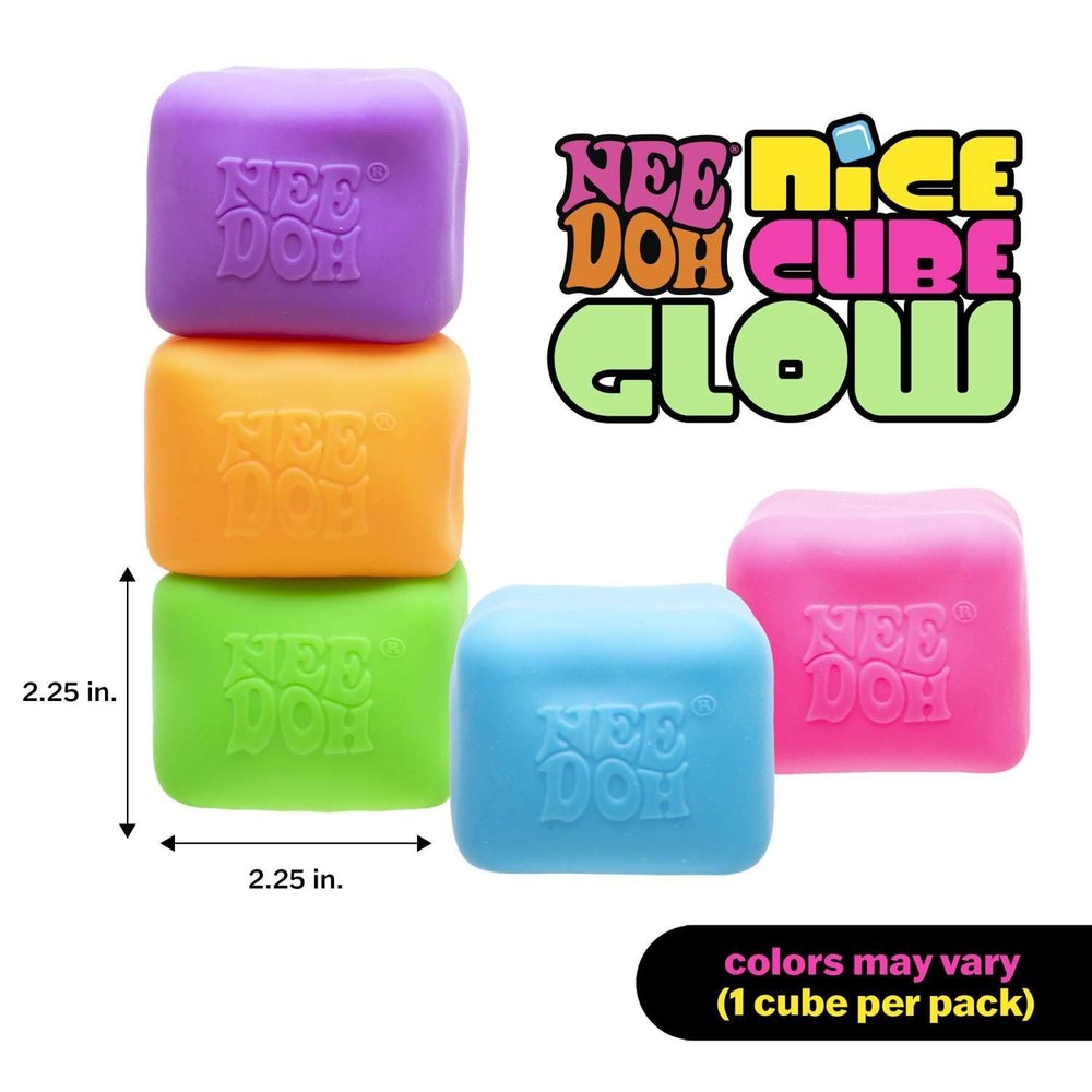 Schylling NeeDoh Nice Cube Glow - Sensory Toy, Super Solid Squish, Glows!