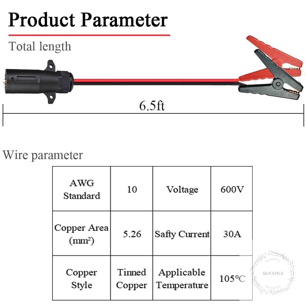 7 Way Power Access to Alligator Clips Cable 10AWG 7 Pin Trailer Plug to Crocodil