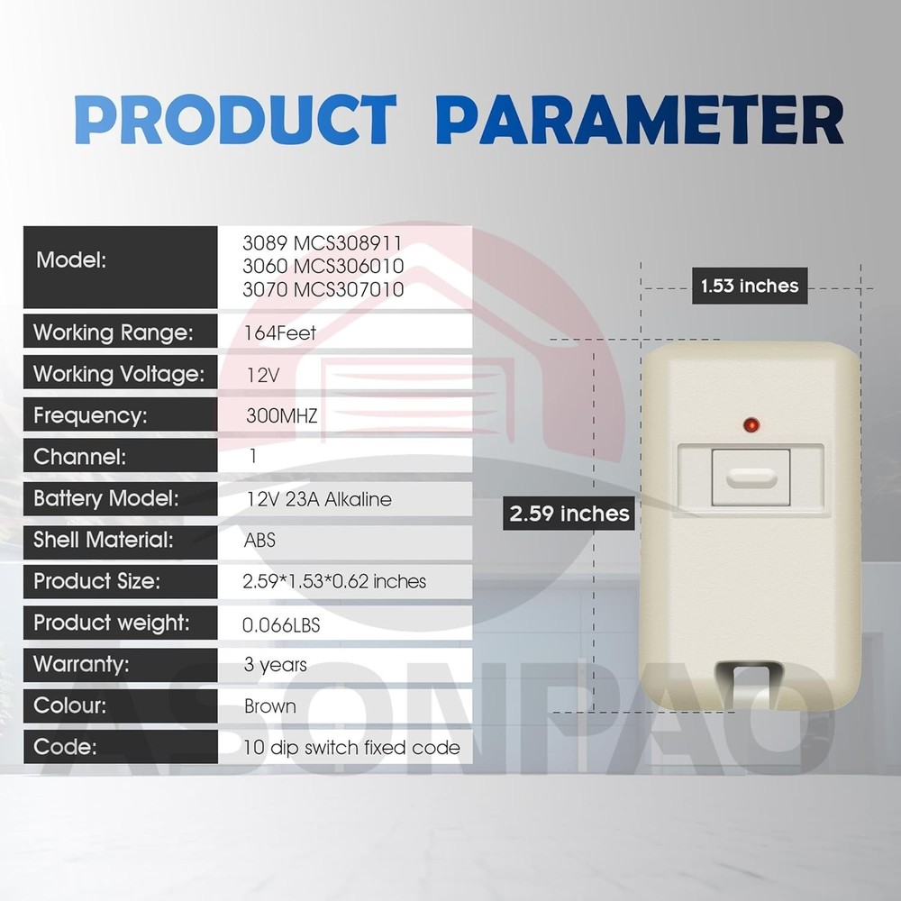 Compact MultiCode Garage Door Remote 3060/3089 - Certified & User-Friendly
