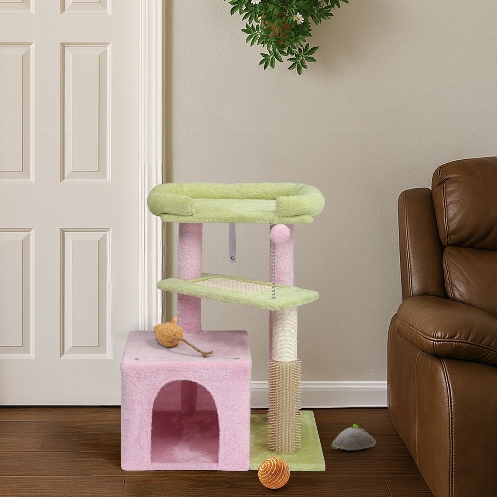 27.5in Cat Tree Multi-level Cat Tower with Cat Scratching Post and Pad
