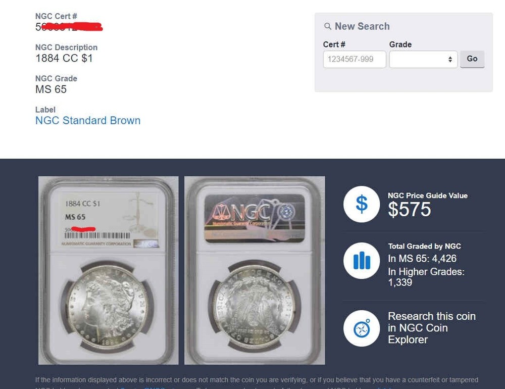 1884-CC Morgan Silver Dollar MS65 NGC