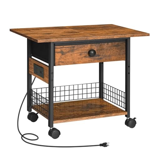 Printer Stand with Charging Station, 2-Tier Printer Cart, Under Desk Printer