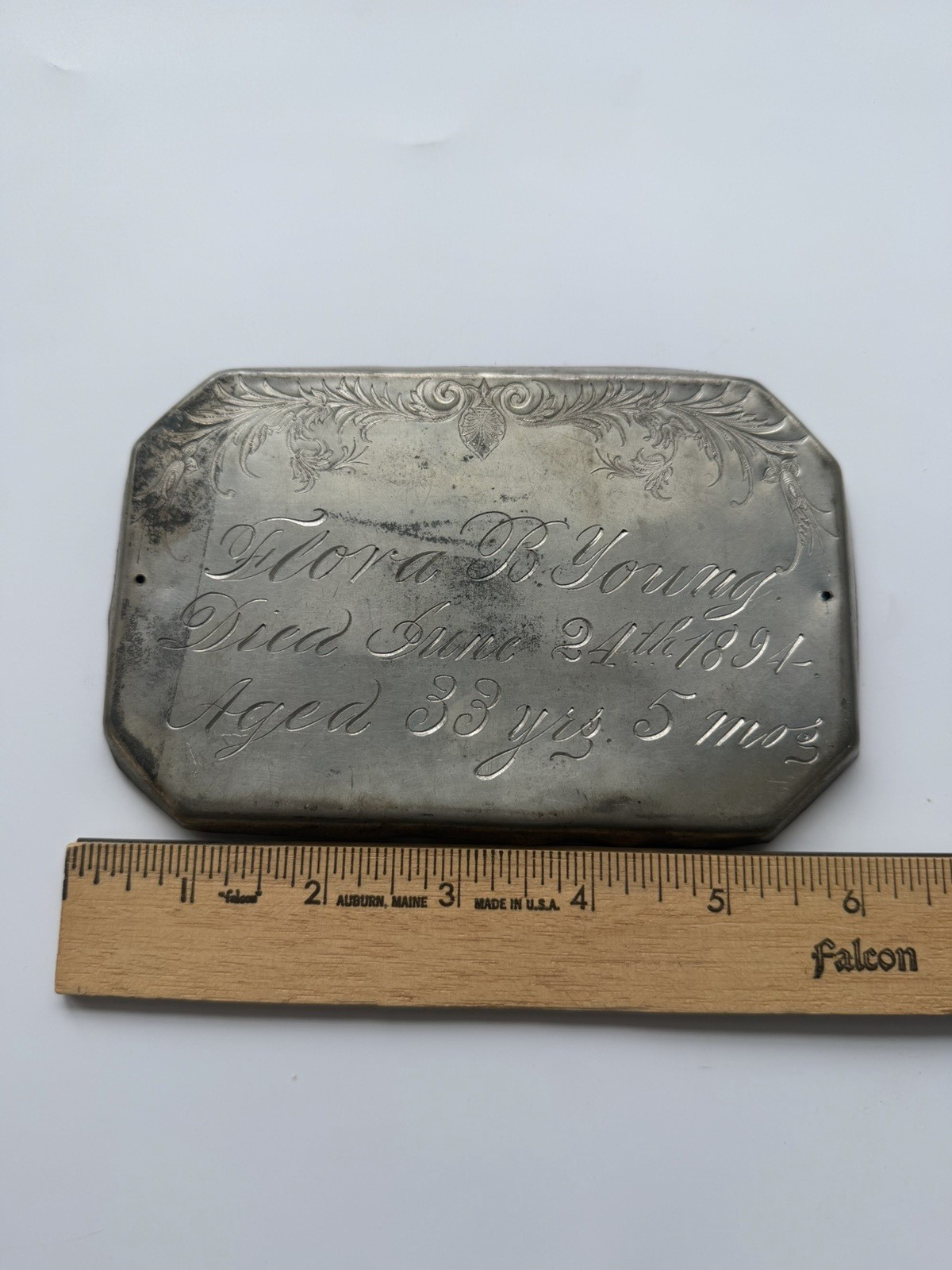 Antique Born CIVIL WAR Died June 24th 1894 Funeral Casket Silver Plate Maine