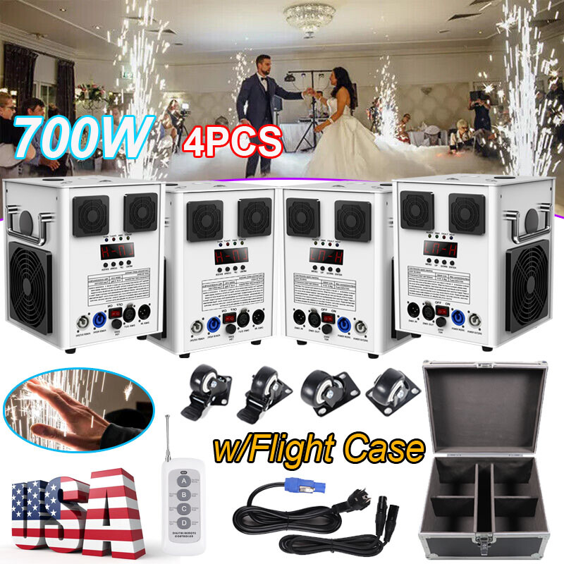 4PCS 700W Cold Spark Machine Stage Effect Firework Machine Wedding w/Flight Case