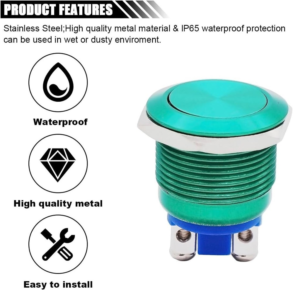 Durable Green Momentary Push Button Switch 250V AC - Ideal for DIY Projects