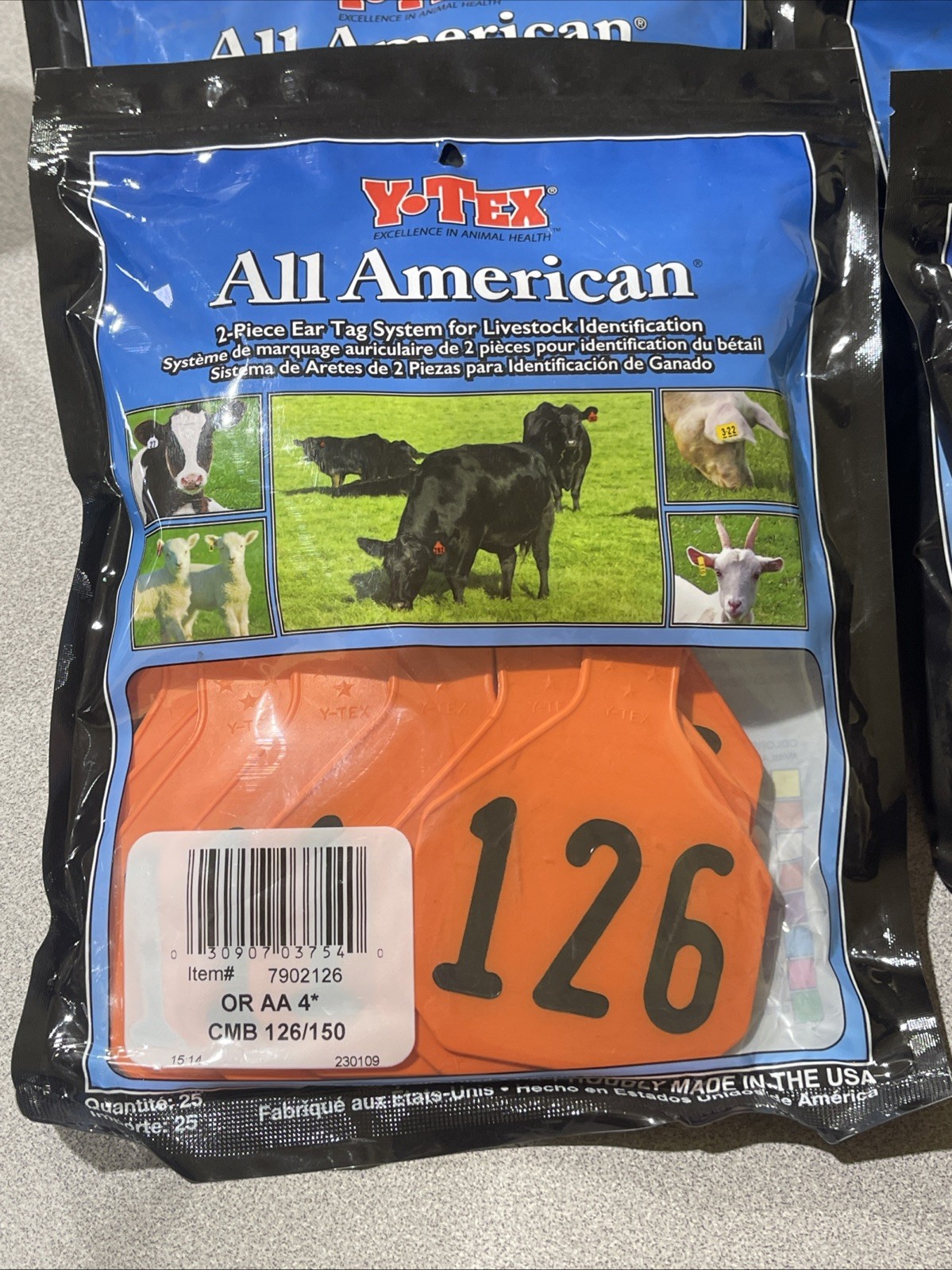 Y-Tex 4 Star Large Cattle Tags 25 Pack, 2 Piece Ear Tag System, Orange, 126-150