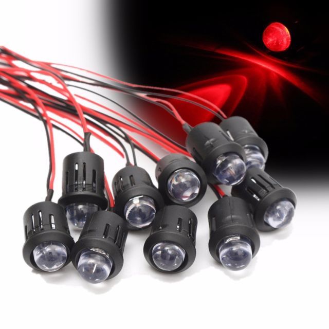 3V 5V 12V 24V 5MM LED Diode Light Clear 20cm Cable Pre-Wired With Plastic Holder
