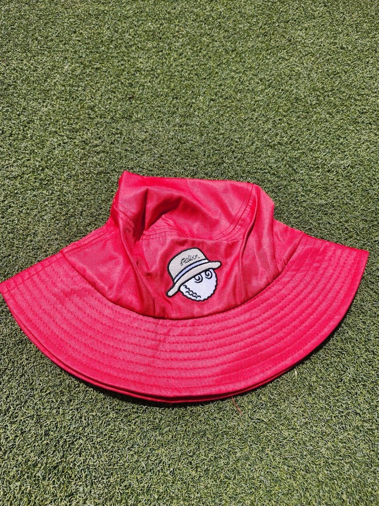 Malbon Golf Bucket Hat Red | Embroidered Script Logo | Adjustable Strap | New