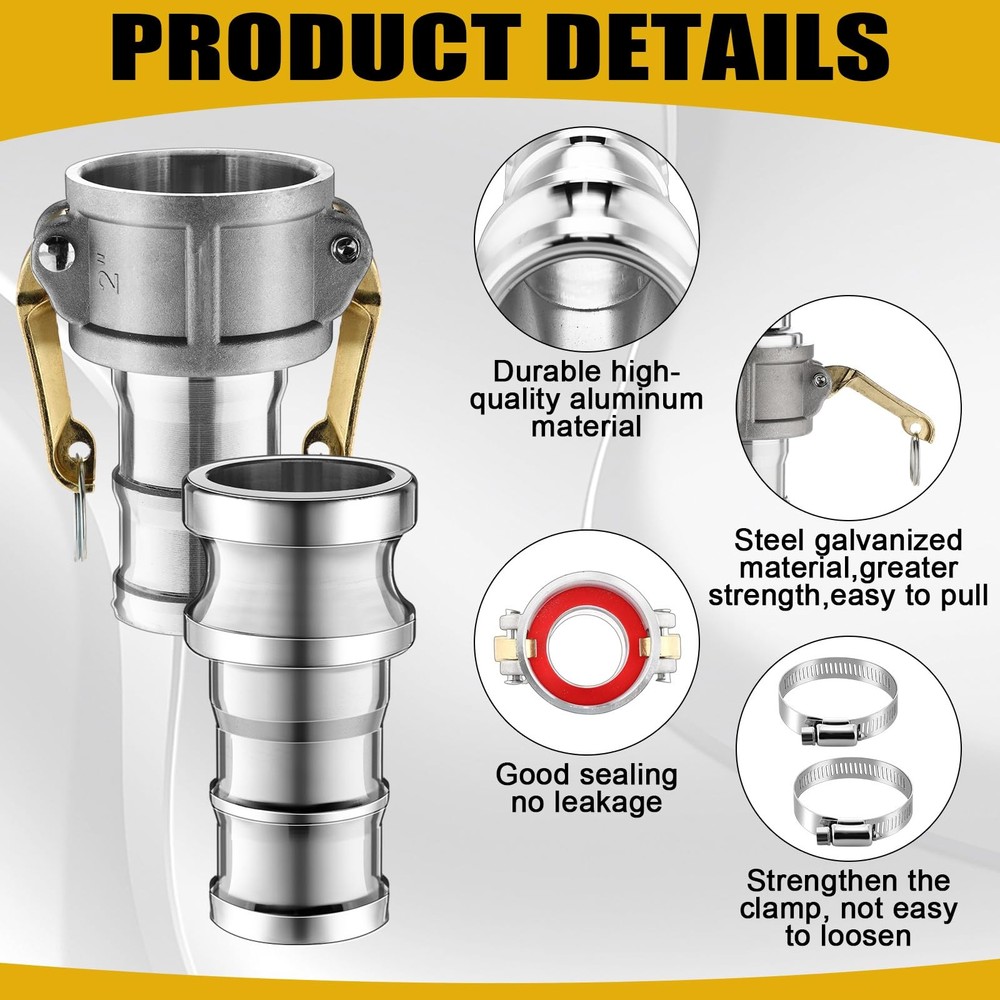 2 SET 2 Inch Type C & E Aluminum Camlock Fitting Kit Coupling Hose Clamp