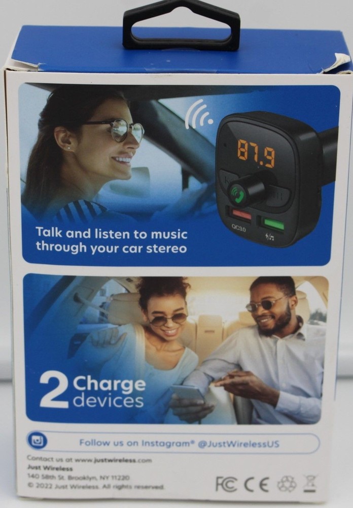 Just Wireless Bluetooth FM Transmitter USB Car Charger QC3.0 18W Hands-Free