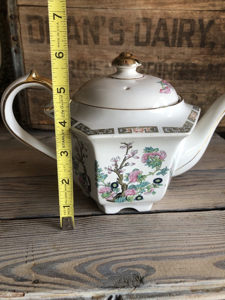 Sadler Teapot Indian Tree Pattern Hexagonal England 4 Cup 1659D Antique Signed