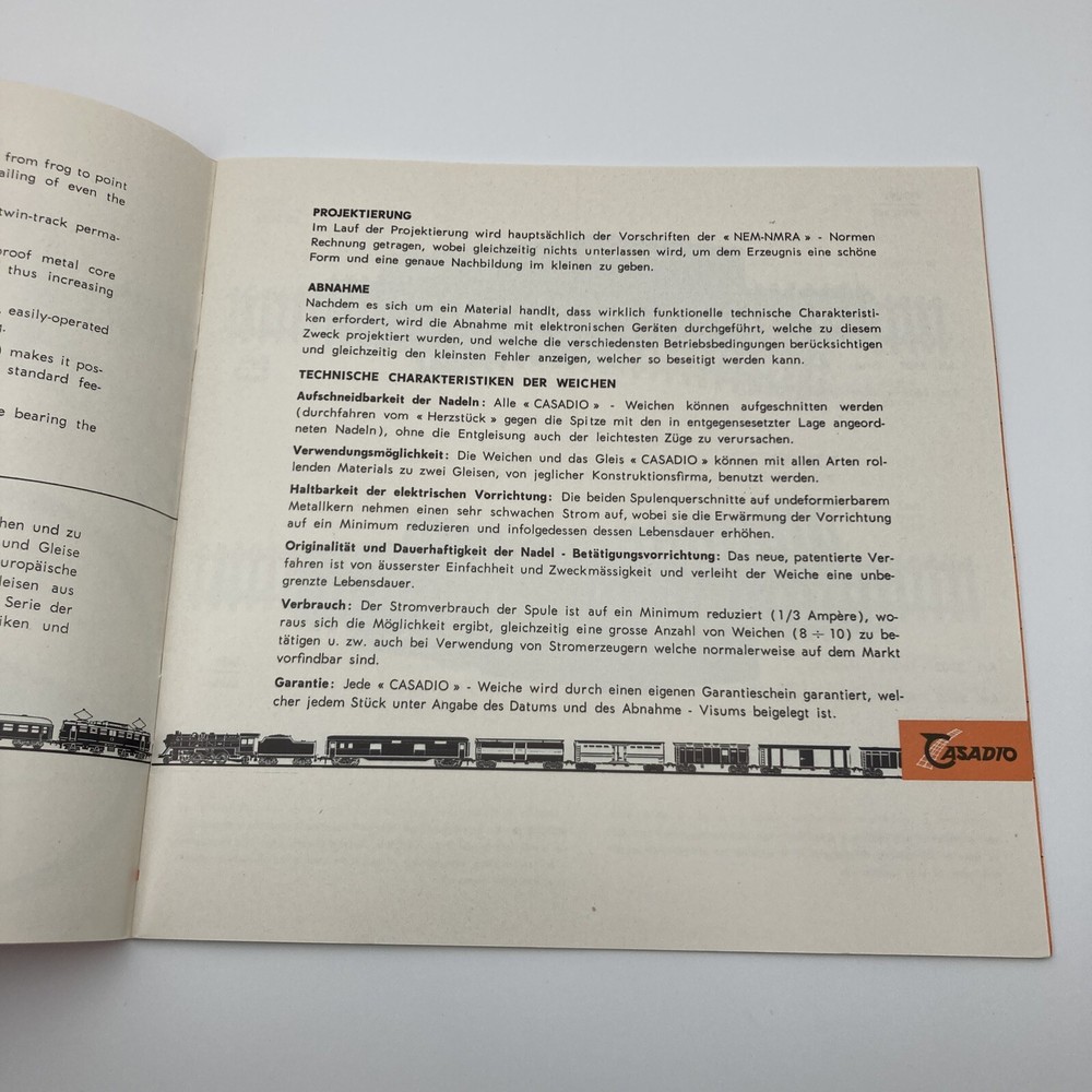 Casadio HO Turnout Train Track Catalog