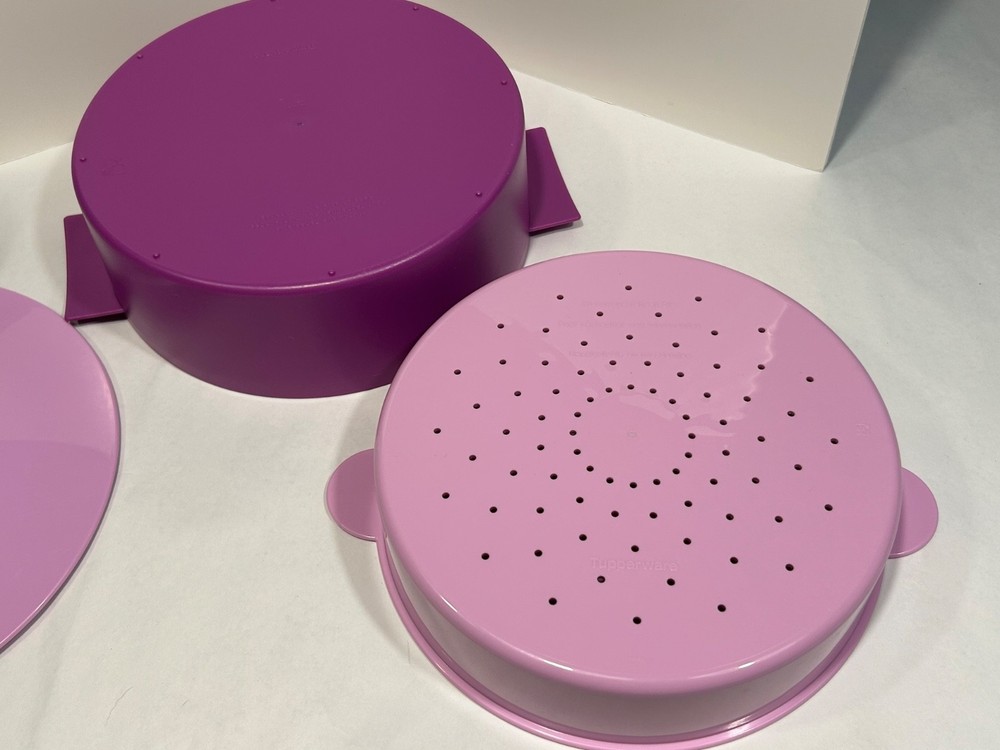 TUPPERWARE Microwave Vegetable Steamer Purple 3 Piece Set