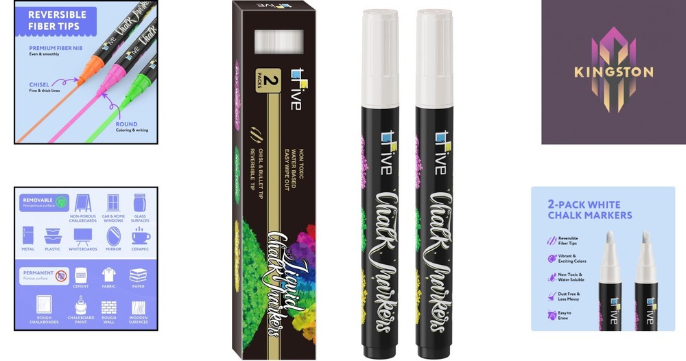 Vibrant White Liquid Chalk Pens - 2 Pack with Reversible Tips for Easy Use