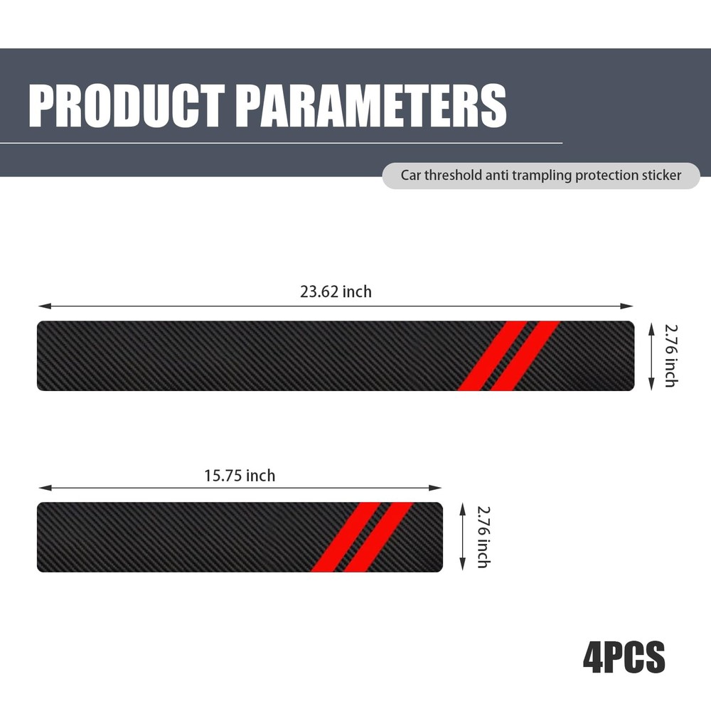 4 PCS Car Door Sill Protector, Entry Guard Protector 4 PCS, Red