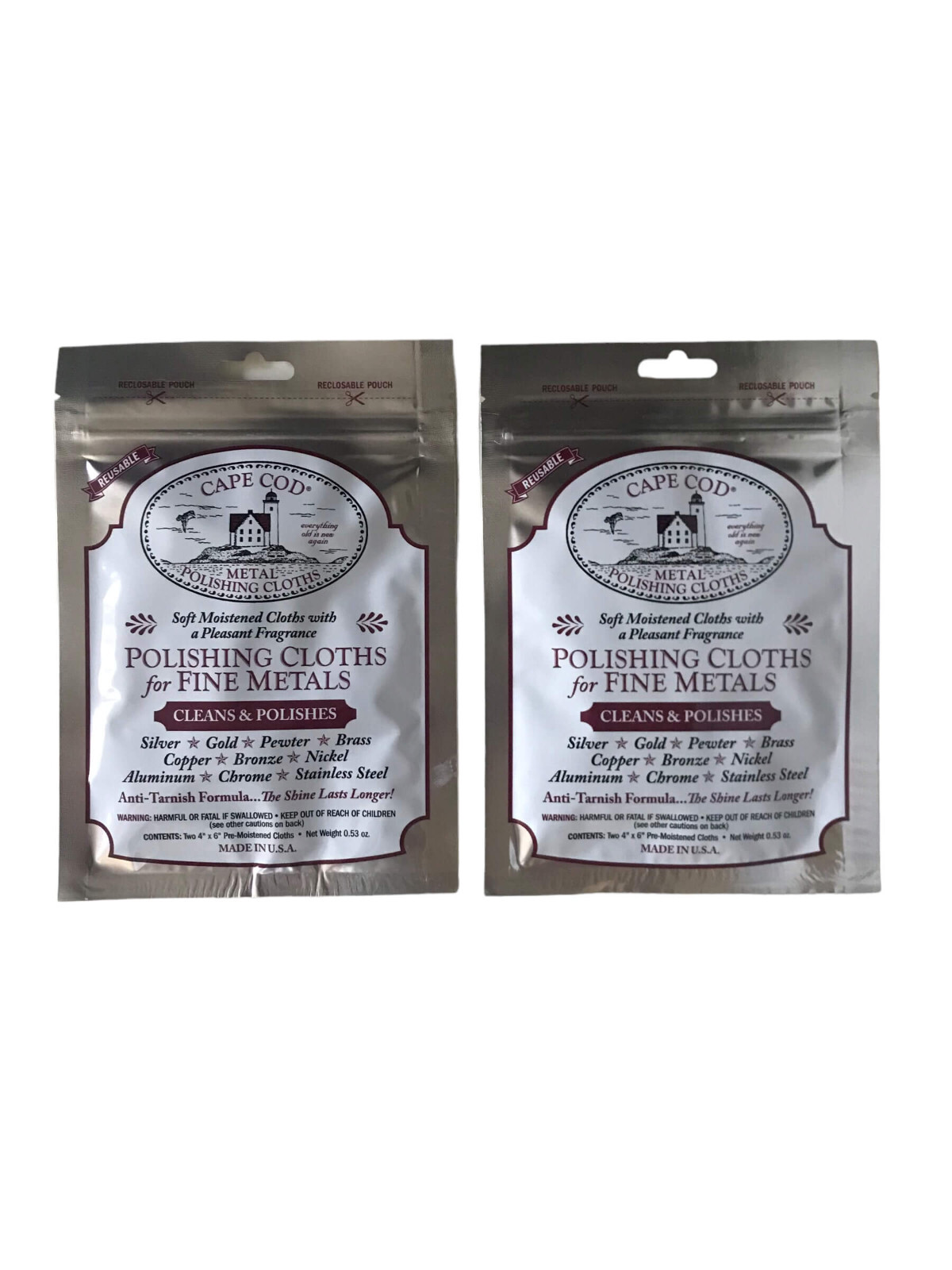 2 PACK Cape Cod Polishing Cloths for Fine Metals, (4 clothes), Polish Watches