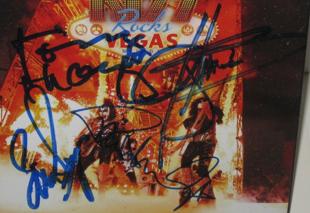 KISS SIGNED ROCKS VEGAS CD DVD GENE SIMMONS PAUL STANLEY AUTOGRAPH BAS LOA X4