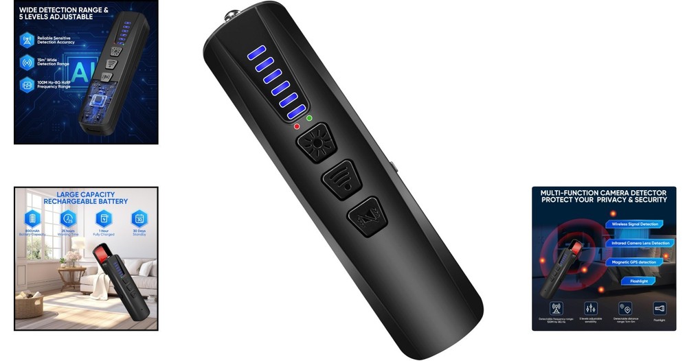 High-Sensitivity AI Camera Detector – Battery-Powered Security Device for Travel
