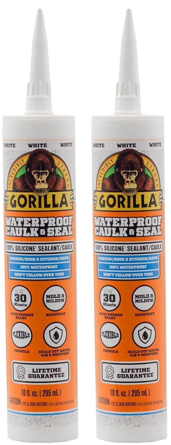 Gorilla White Silicone Caulk 10oz - 2-Pack – Waterproof Sealant for All Use DIY