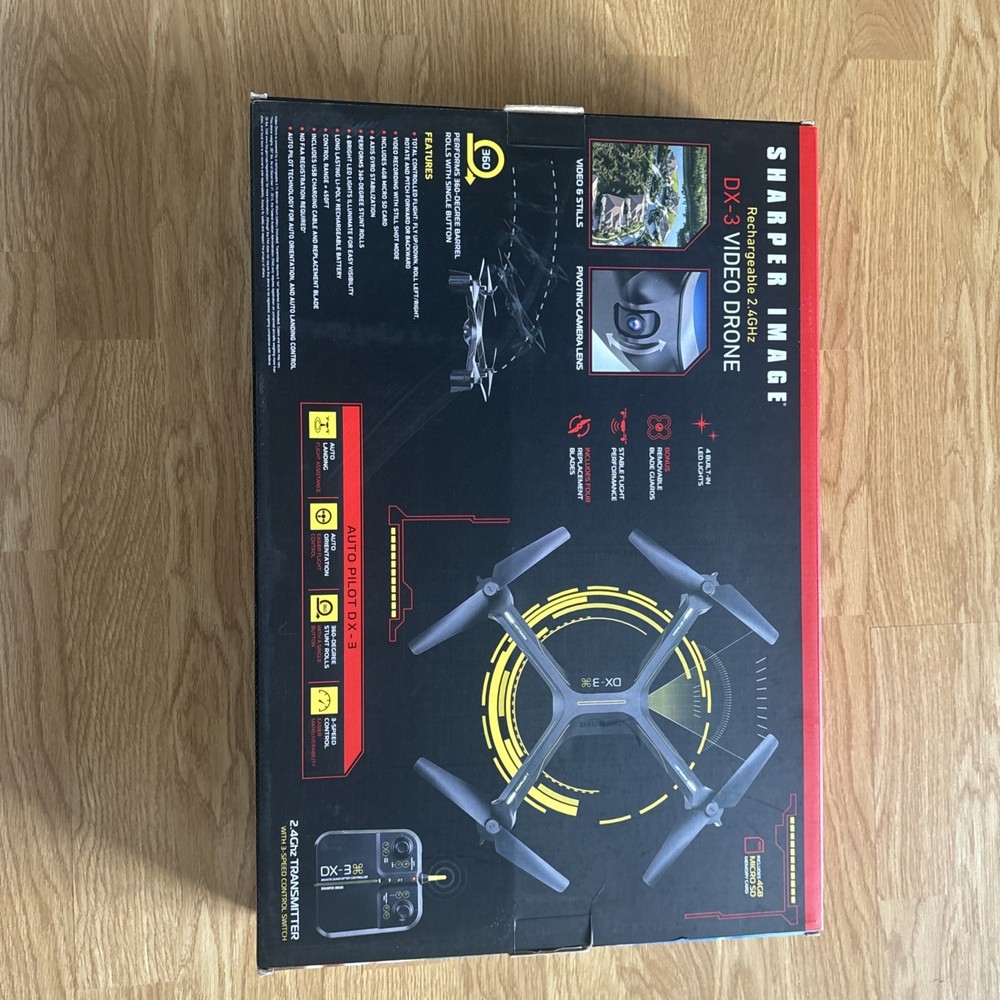 Sharper Image DX-3 Video Drone with Camera, Rechargeable, Opened - Never Used.