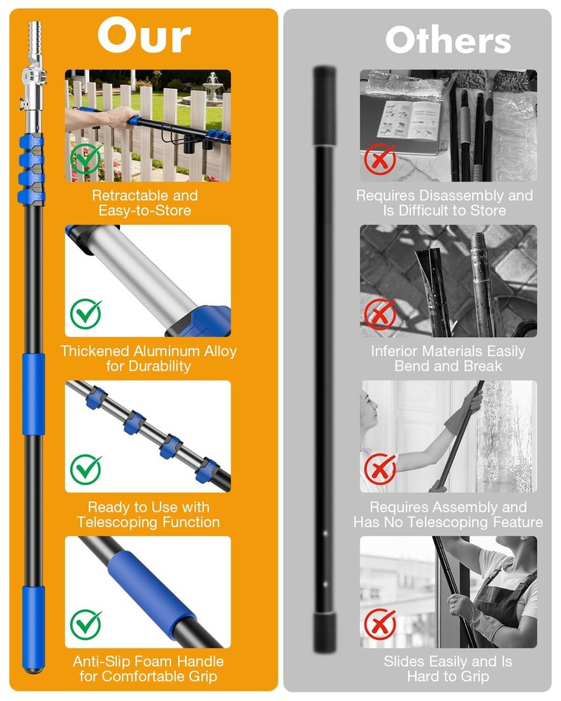 Telescoping Pole, 7-30 Ft with Joint Angle & Squeegee Adaptor, 30 FT, Silver
