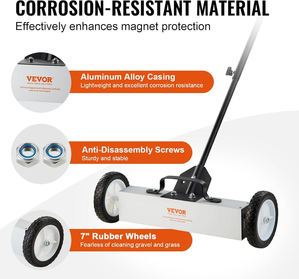 45Lbs Rolling Magnetic Sweeper with Wheels, Push-Type Magnetic Pick up Sweeper,