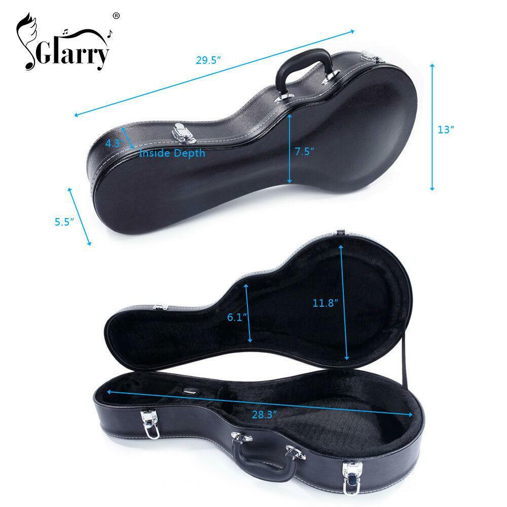 Glarry F-Style Microgroove Pattern Mandolin High-Class Leather Case Black