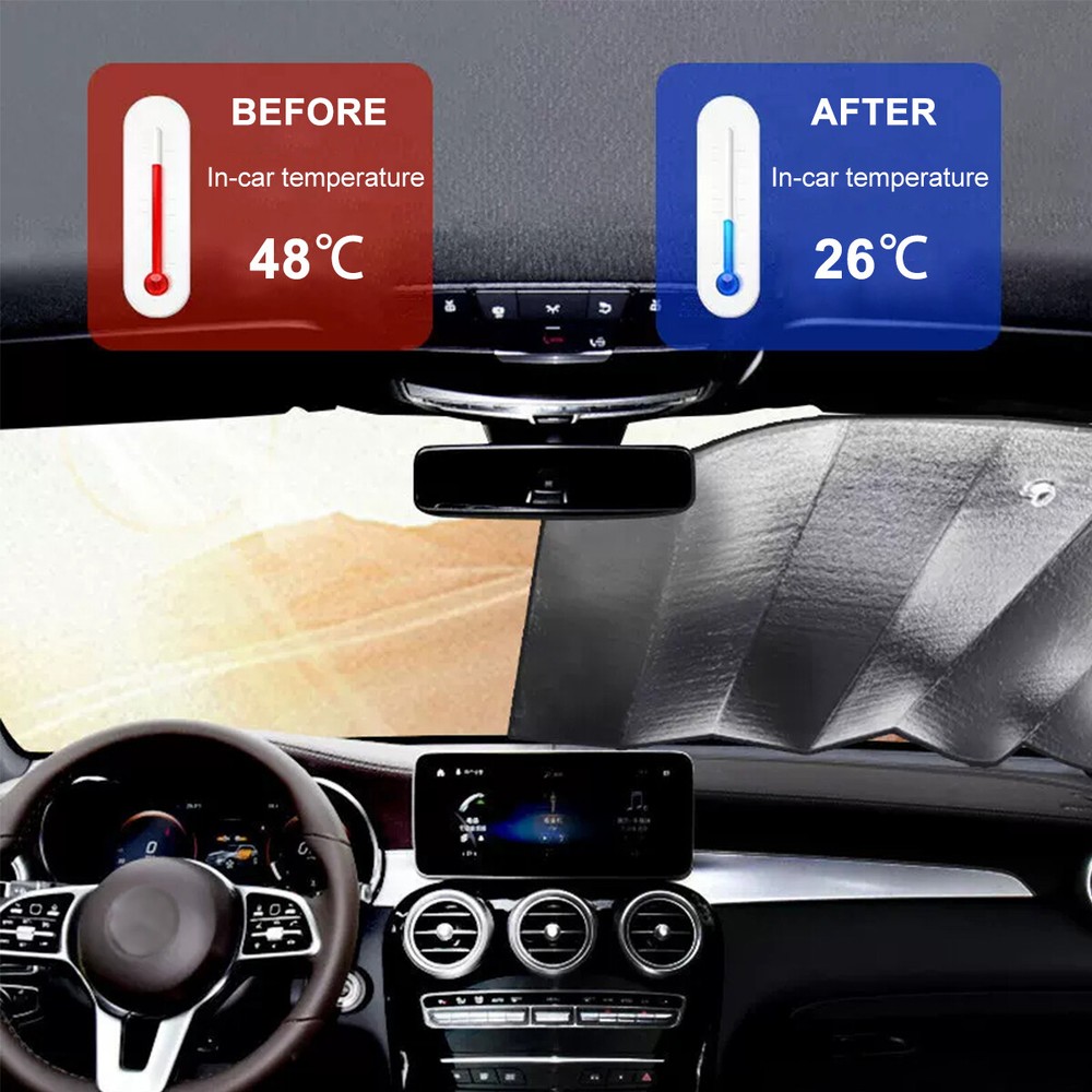 2Pcs Foldable Car Front Window Windshield Sun Shade Shield Cover Visor UV Block