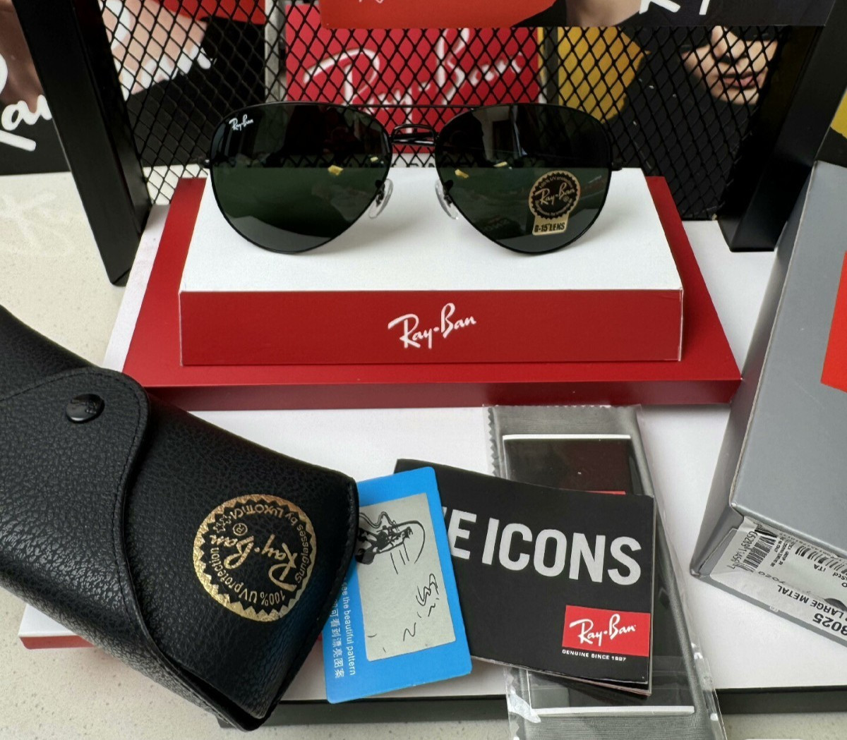 NEW RAY-BAN RB3025 AVIATOR PILOT SUNGLASSES BLACK FRAME GLASS GRAY LENS 58-14MM