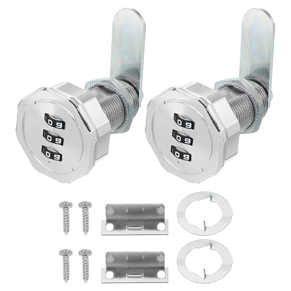 2Pcs 13/16" Combination Cabinet Cam Lock Cylinder Password Coded Lock Silver