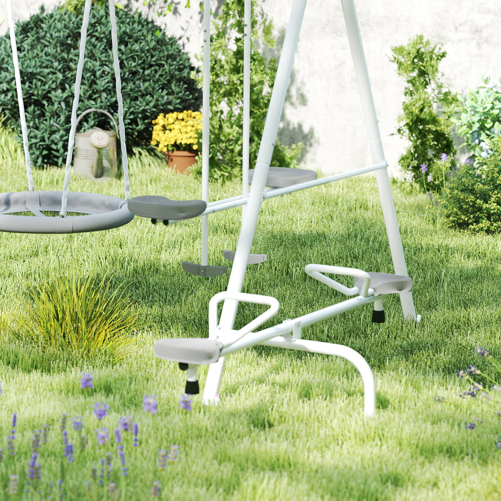 Outsunny Metal Swing Set for Kids with Double Swings Slide Seesaw Glider