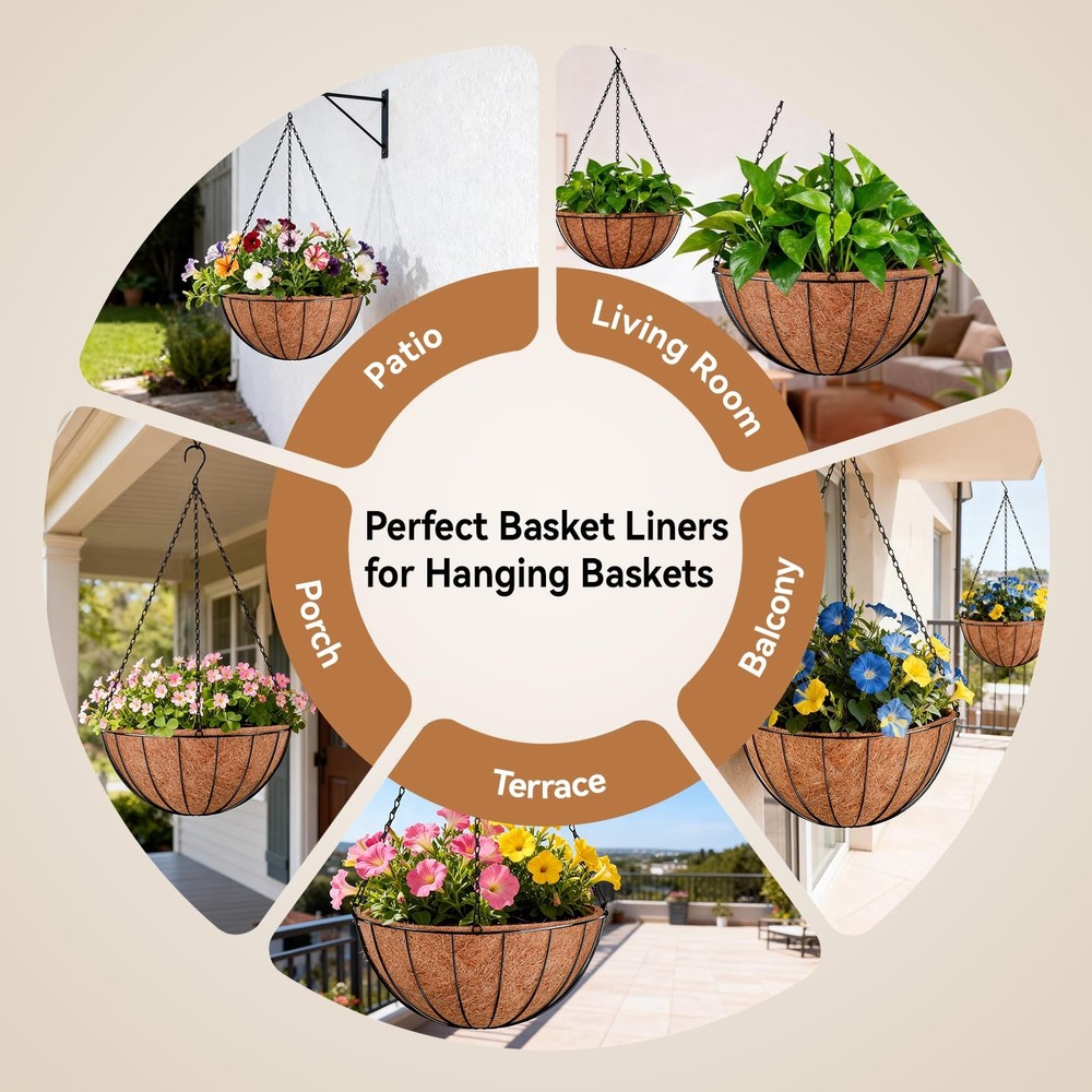 6 Pack 14 Inch Coco Liner for Hanging Baskets Replacement Round Coconut Liner...