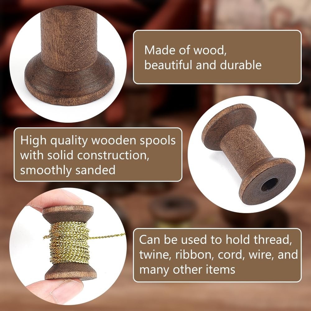 30PCS Antique Wooden Empty Thread Spools Bobbins For Crafts DIY Projects