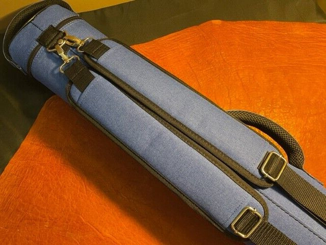 TNT 3x5 Blue Nylon Pool Cue Case. Blue interior. Back Pack Straps.