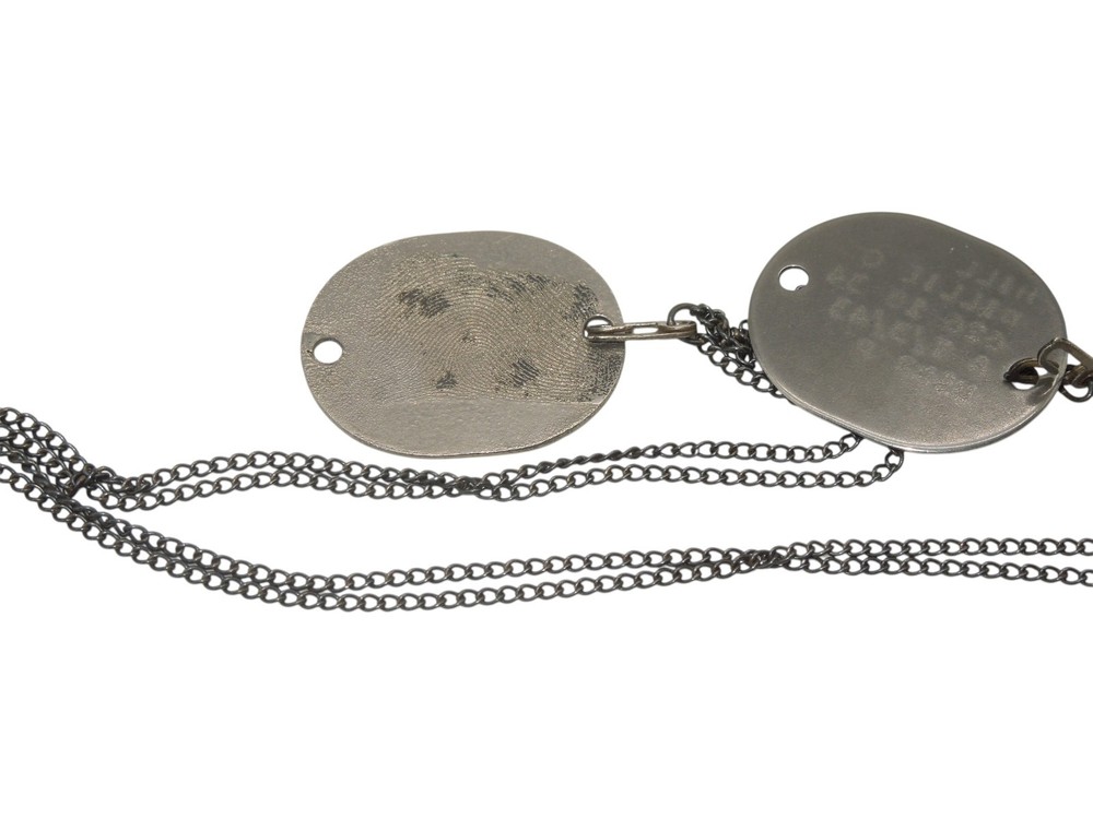 WWII US Navy Thumbprint Dog Tag & STERLING Chain Aviator Bombing Squadron CA8