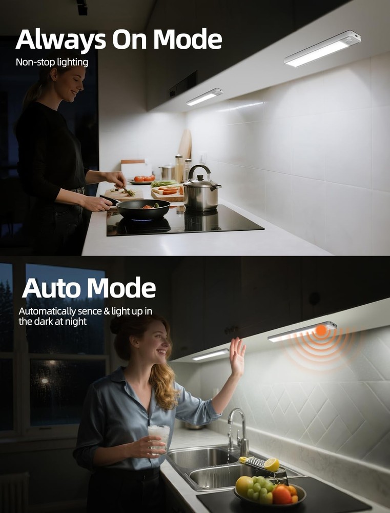 Under Cabinet Motion Sensor Lighting: Dimmable Rechargeable Lights Indoor - B...