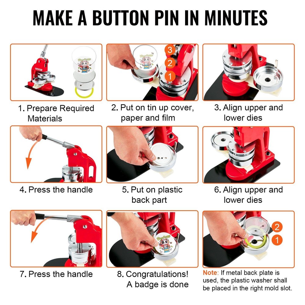 75mm Button Maker Machine 3in Press with Die and Supply Kit