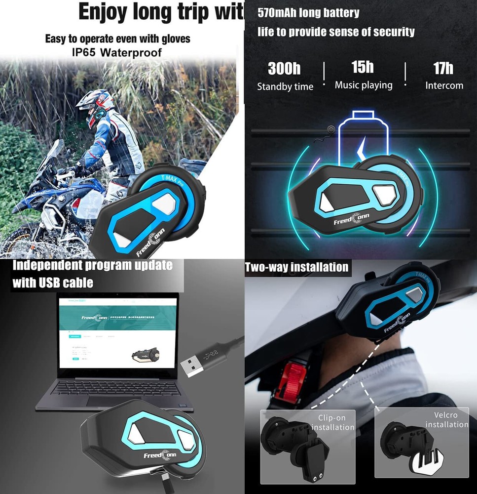 Helmet Bluetooth Intercom Headset Communication Systems Kit Group Intercoms FM