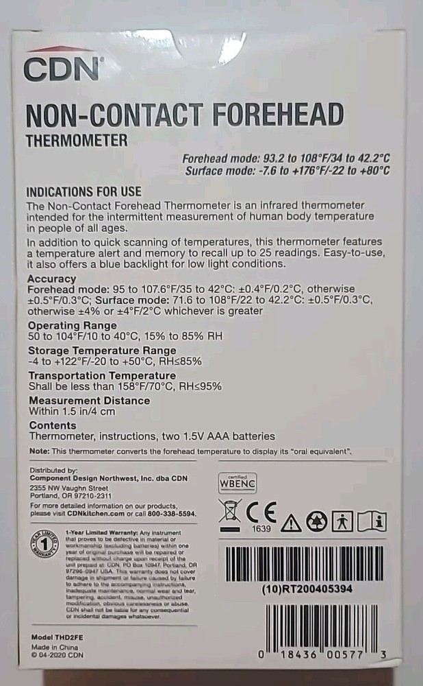 CDN Non-Contact Forehead Thermometer with 1 Second Response