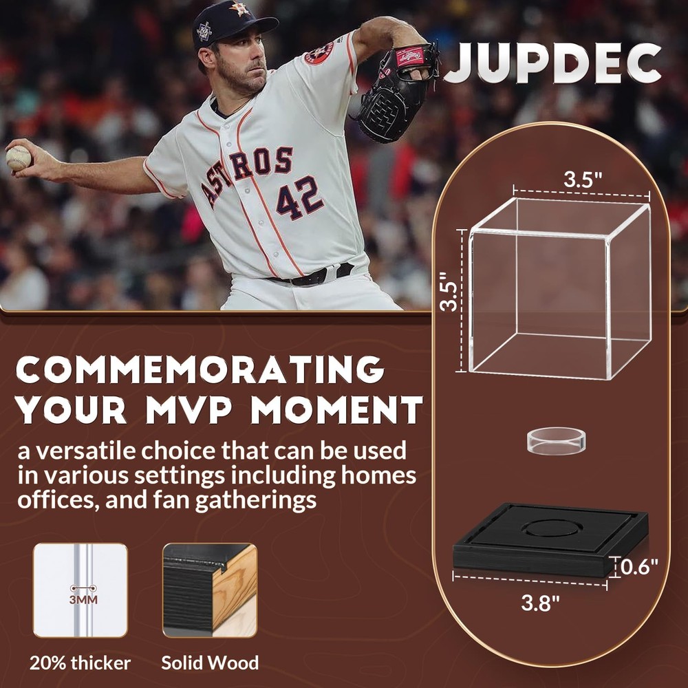 JupDec Baseball Display Case, Clear Cube Holder with 1 Pack, Black